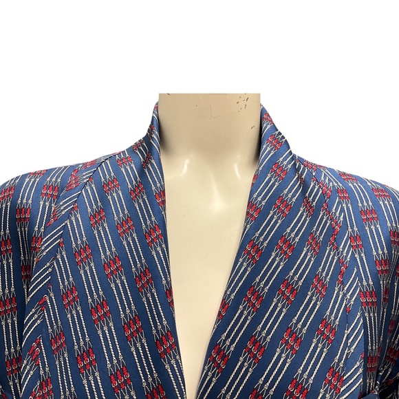 HERMES VINTAGE BLUE / RED ROPE AND BELT PRINT SILK ROBE WITH BELT - Picture 7 of 8